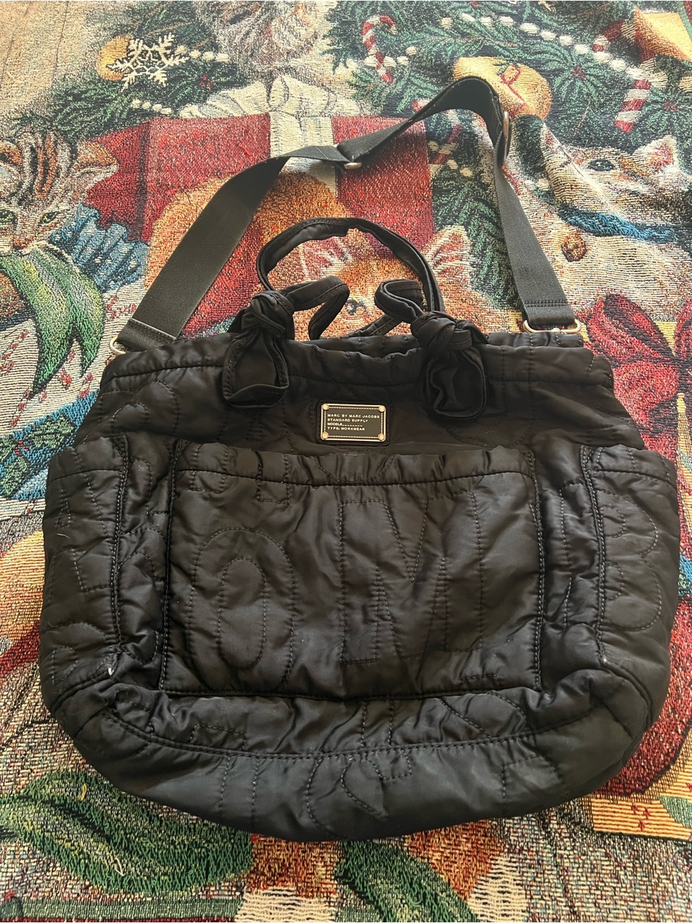 Marc by Marc Jacobs Black Quilted Nylon Tote with Crossbody Strap